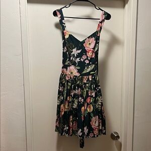 Floral Sleeveless Dress - Green and Pink